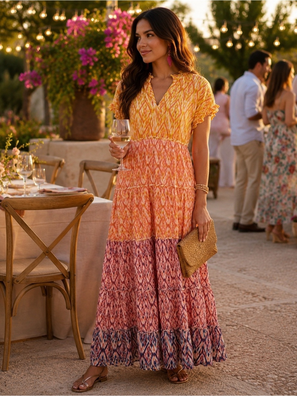 Marie Oliver Farah Silk Maxi Dress sz: S Ikat Print Multicolor Boho Flowy Casual